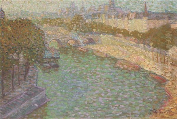 Paris, La Seine, Ile Saint Louis Oil Painting by Claude Emile Schuffenecker