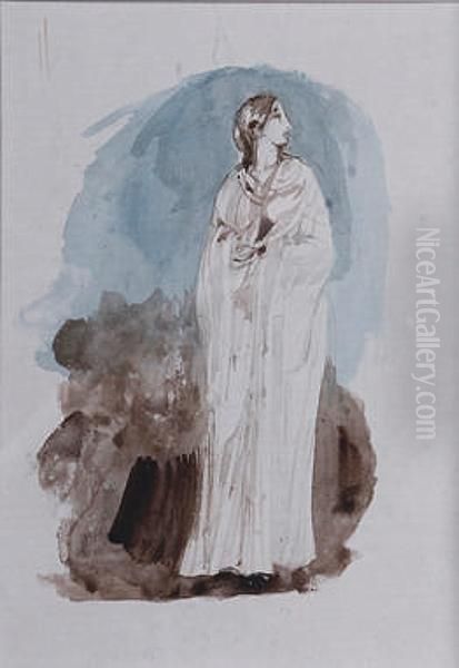 Watercolour Sketch Of A Classical Femalefigure Oil Painting by William Boxall