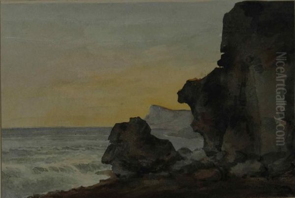 A Rocky Shoreline At Sunset Oil Painting by William Boxall