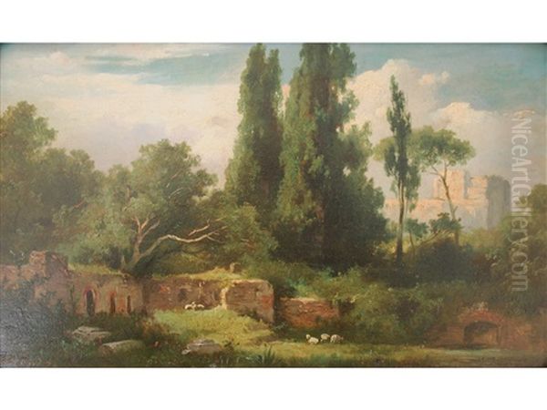 Sheep Grazing Amidst Ruins Oil Painting by Dominik Schufried