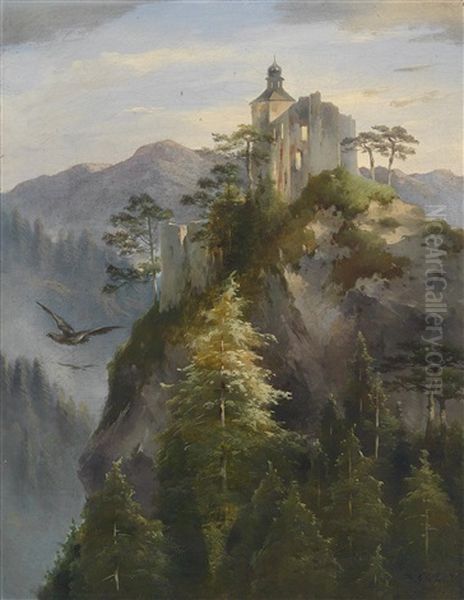 Burgruine Am Felsen Oil Painting by Dominik Schufried