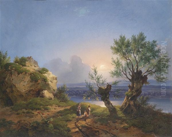 Flusslandschaft Mit Figurlicher Staffage Im Vodergrund Oil Painting by Dominik Schufried