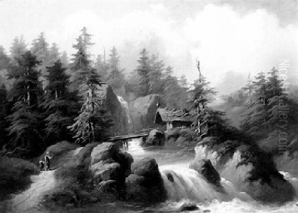 Schweizer Gebirgslandschaft, Kapelle Am Wasserfall by Dominik Schufried