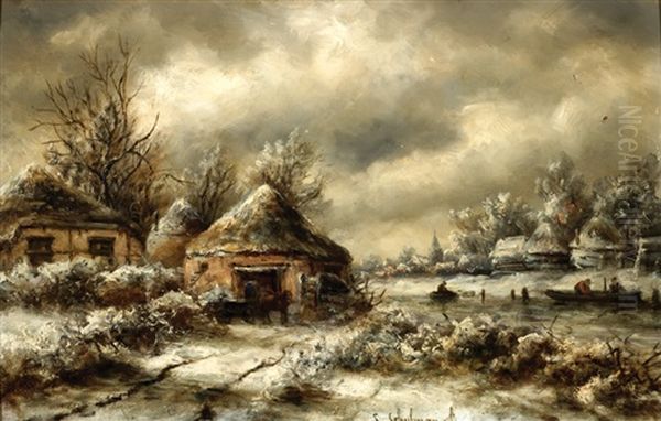 Winterlandscape In T Gooi Oil Painting by Lion Schulman