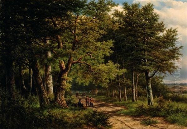 Forest View With Figures Oil Painting by Lion Schulman