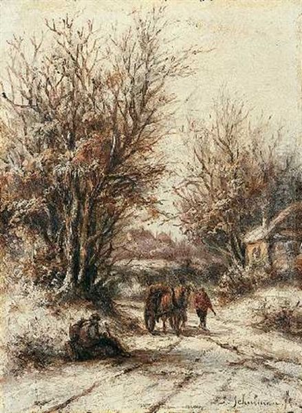 Winterlandschaft Mit Bauern Und Pferdekarren Oil Painting by Lion Schulman