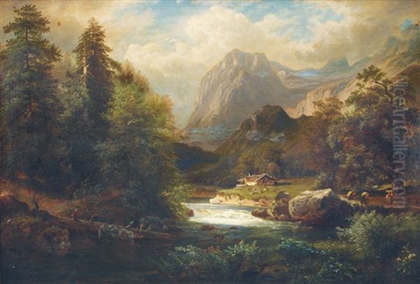 In The Alps Oil Painting by Arnold Schulten