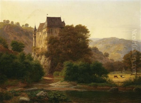 Im Eltztal Mit Blick Auf Burg Eltz Oil Painting by Arnold Schulten