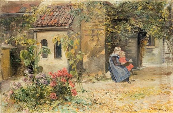 In The Garden Oil Painting by Karl Schultheiss