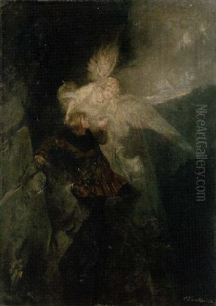 Kaiser Max In Der Martinswand, Beschutzt Von Einem Engel Oil Painting by Karl Schultheiss