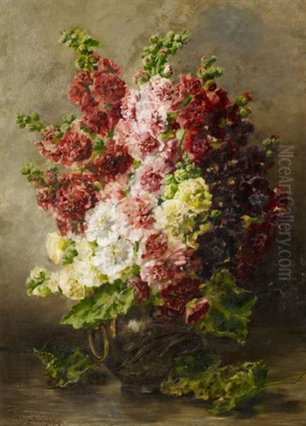 Stillleben Mit Stockrosen In Einer Vase by Nathalie Schultheiss