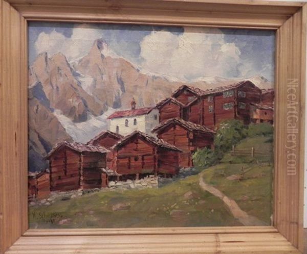 Ried Ob Fiesch (wallis) Oil Painting by Albert Schulthes