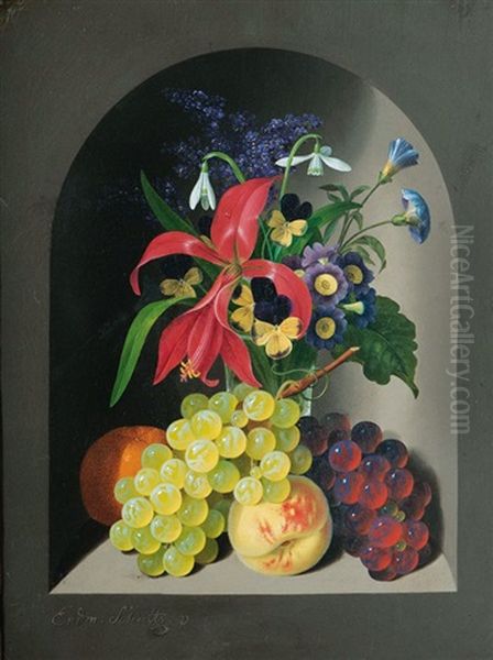 Stilleben Mit Blumen Und Fruchten Oil Painting by Erdmann Schultz