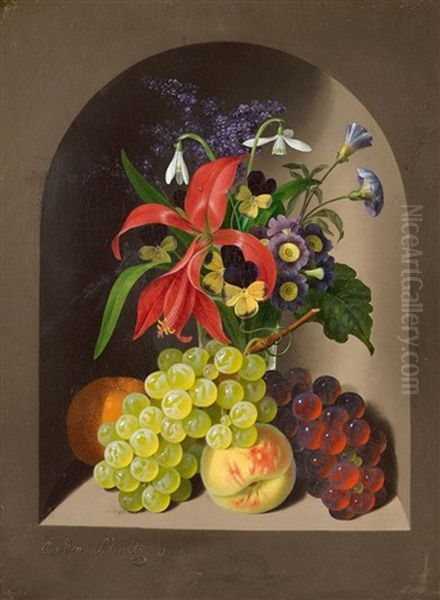 Stillleben Mit Blumen Und Fruchten Oil Painting by Erdmann Schultz