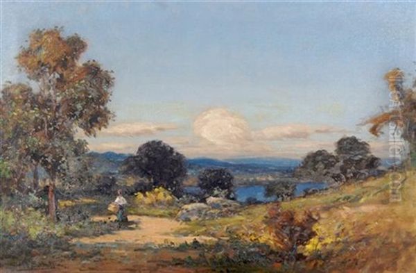 Figure In Landscape Oil Painting by George F. Schultz