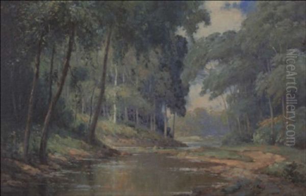 Summer Landscape Along Stream Oil Painting by George F. Schultz