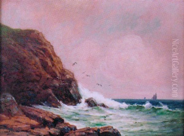 Seascape With Ships On The Horizon Oil Painting by George F. Schultz