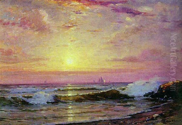 Sailboats At Sunrise Oil Painting by George F. Schultz