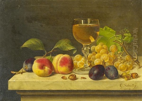 Stillleben Mit Obst Und Einem Glas Wein Oil Painting by Gottfried Schultz