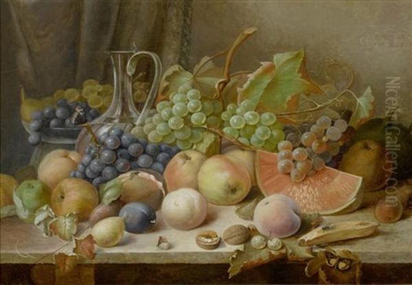 Stilleben Mit Fruchten, Nussen Und Schmetterlingen Oil Painting by Gottfried Schultz