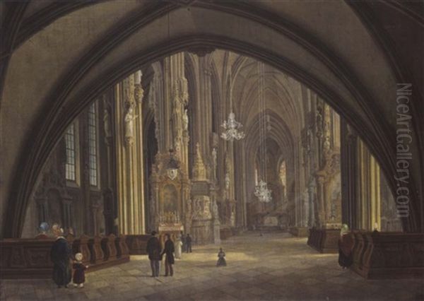 Blick In Den Dom Zu St. Stephan, Wien Oil Painting by Johann Karl Schultz