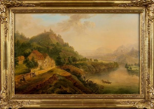 Vue Du Rhin Oil Painting by Johannes Christoffel Schultz