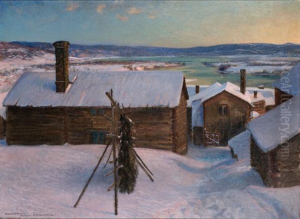 Ullvi-leksand In Winter Oil Painting by Anshelm Schultzberg