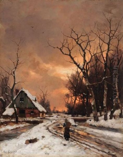 Niederrheinische Winterlandschaft Oil Painting by Karl Schultze