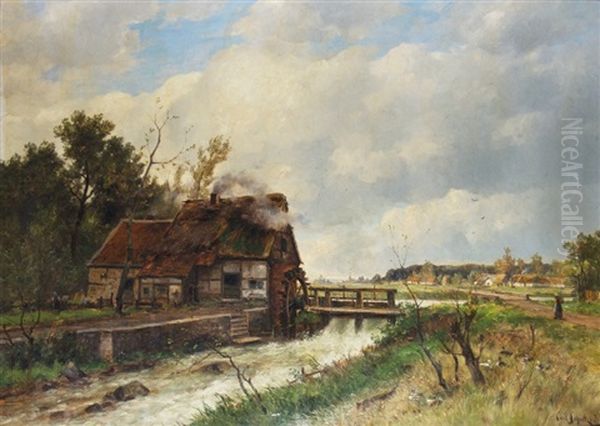 At The Watermill Oil Painting by Karl Schultze