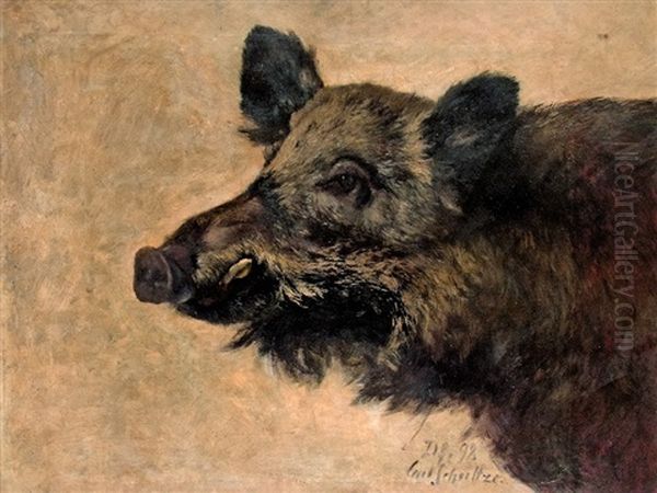 Wild Boar Oil Painting by Karl Schultze