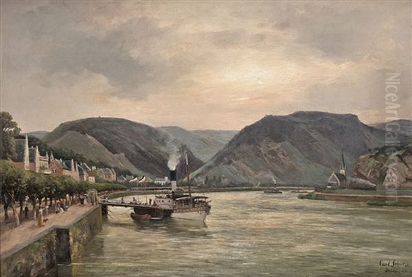 Pleasure Boat At The Middle Rhine Oil Painting by Karl Schultze