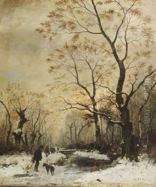 Jagdgesellschaft Im Winterwald Oil Painting by Karl Schultze