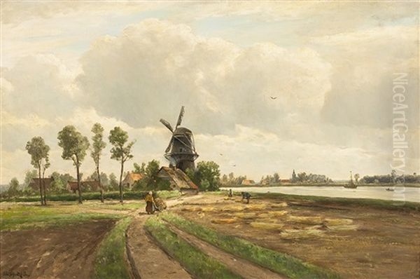 Niederrheinlandschaft Zur Erntezeit Oil Painting by Karl Schultze