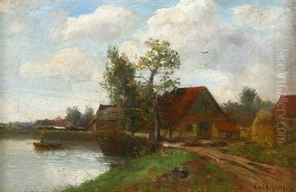 Niederrheinische Dorflandschaft Oil Painting by Karl Schultze