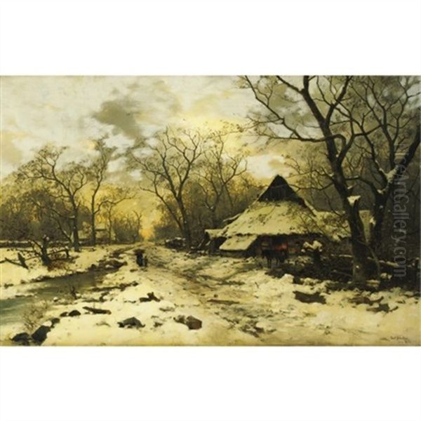 The End Of A Winter's Day Oil Painting by Karl Schultze