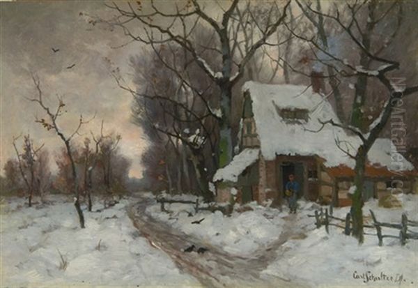 Winterlandschaft Mit Verschneitem Gehoft Oil Painting by Karl Schultze