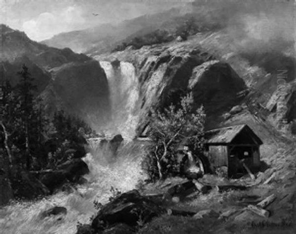 Alte Muhle Am Wasserfall Im Norwegischen Hochland Oil Painting by Karl Schultze