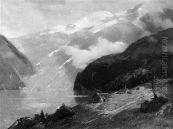 Norwegische Fjordlandschaft Oil Painting by Karl Schultze