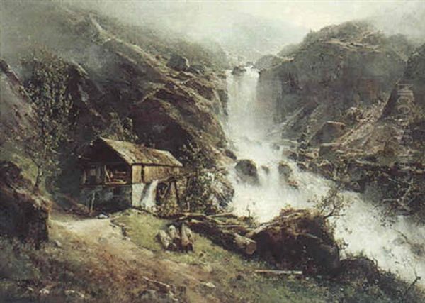 Reichenbachfall In Der Schweiz Oil Painting by Karl Schultze