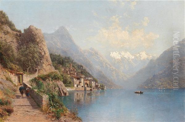 Gandria On Lake Lugano Oil Painting by Robert Schultze