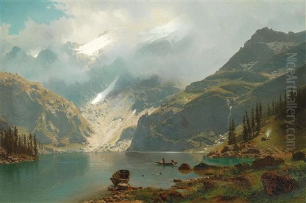 View Of The Engstlensee In The Bernese Highlands Oil Painting by Robert Schultze