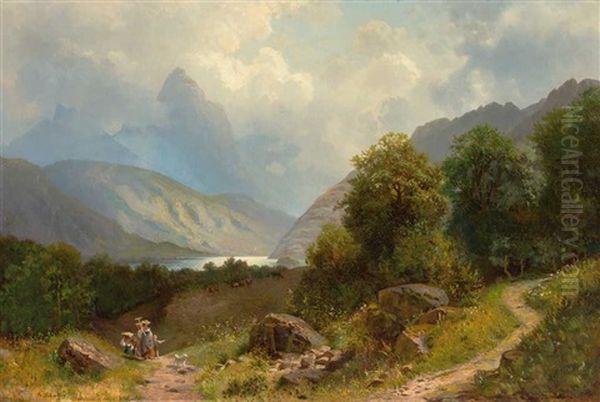 Hochgebirgslandschaft Mit Gewasser Oil Painting by Robert Schultze