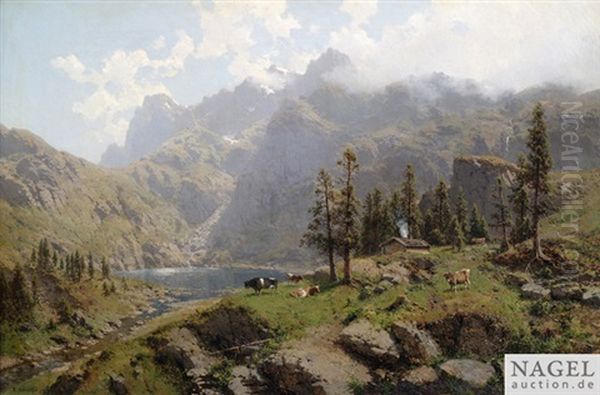 Der Murgsee In Der Schweiz Oil Painting by Robert Schultze