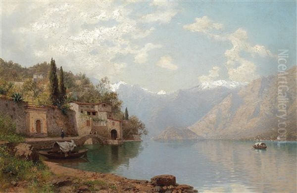 Scene On Lake Como, Bellaggio Oil Painting by Robert Schultze