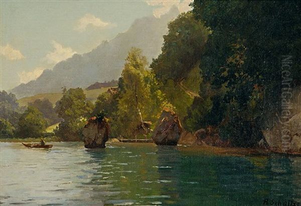 Gebirgssee Mit Ruderboot Oil Painting by Robert Schultze