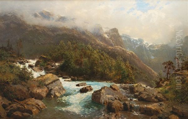 The Rauma Falls In Norway Oil Painting by Robert Schultze