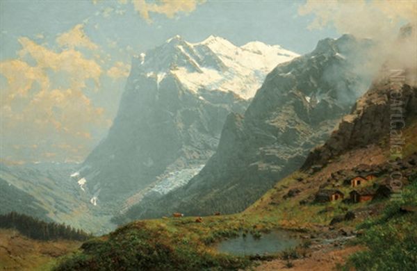 Kleine Scheidegg Mit Wetterhorn (berner Oberland) Oil Painting by Robert Schultze