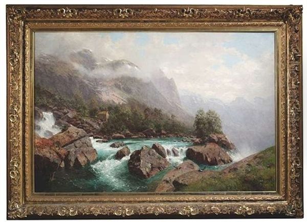 Wolkenverhangene Landschaft Bei Den Raumafallen In Norwegen Oil Painting by Robert Schultze