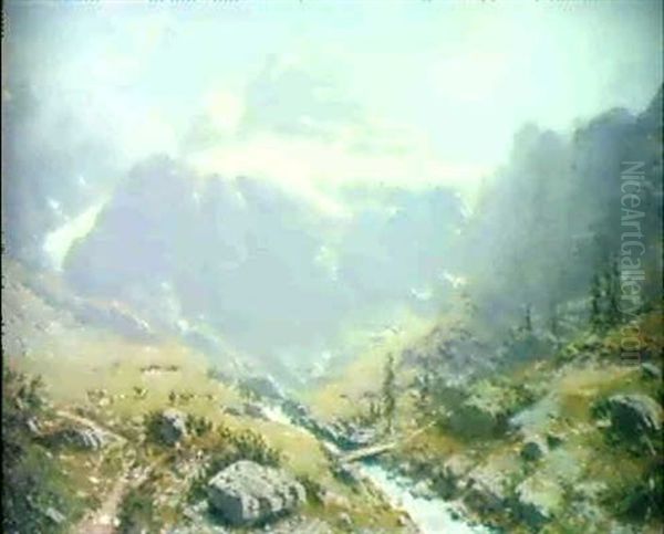 Aus Dem Linthtal In Der Schweiz, Glarus Oil Painting by Robert Schultze