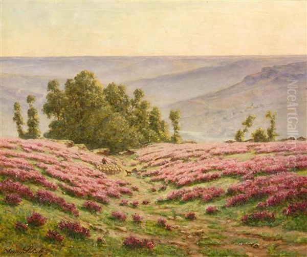 A Field In Flower With Shepherdss In The Vallee De La Creuse Oil Painting by Adrien Schulz